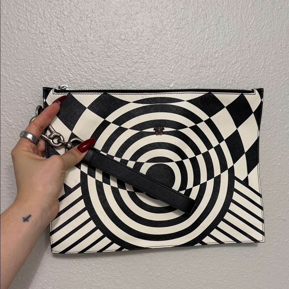 Versace Black and White Geometric Clutch